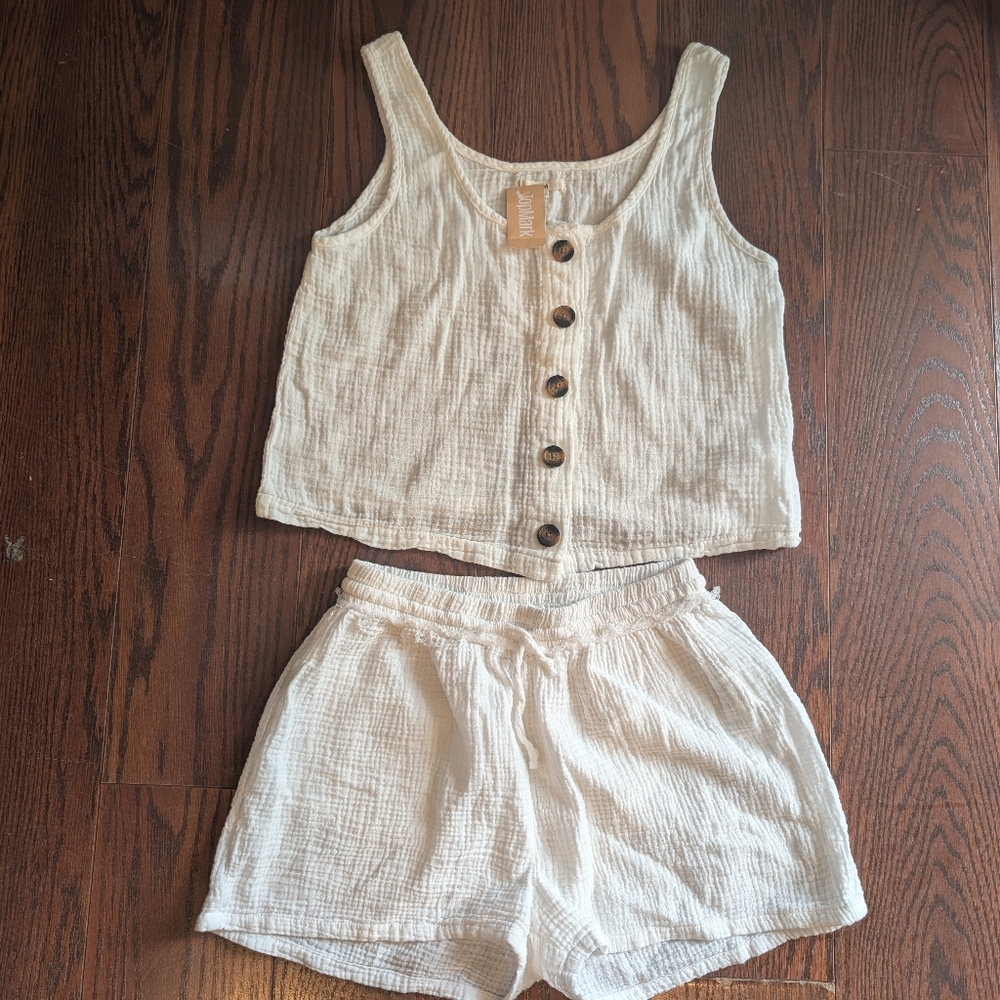 Topmark Buttoned Tank Top Shorts Set Pajamas Cotton XS Summer Vacation Beach